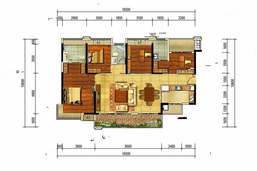 蓝光雍和园4室2厅3卫160㎡户型图