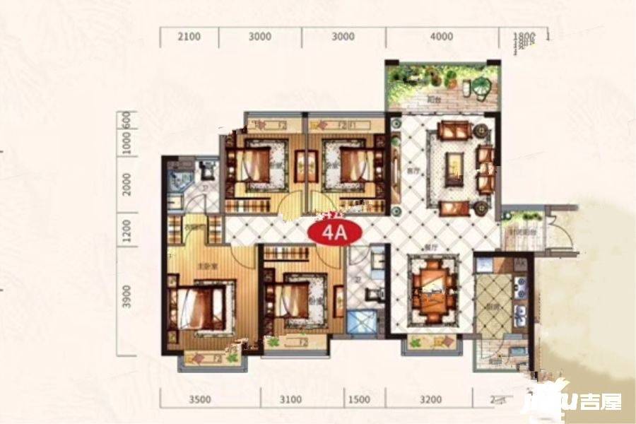 鼎峰公园豪庭4室2厅2卫128.1㎡户型图