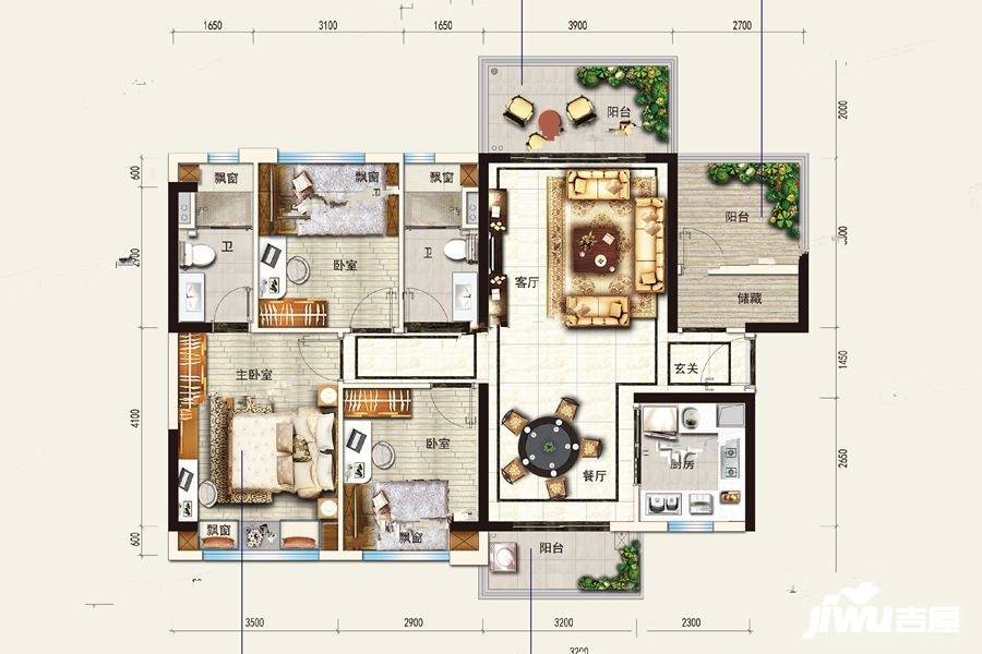 碧桂园滨江府3室2厅2卫116㎡户型图