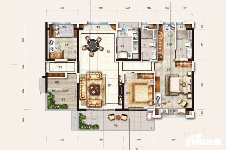 碧桂园滨江府3室2厅2卫142㎡户型图