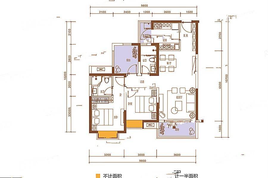 惠州新华联广场2室2厅2卫97㎡户型图