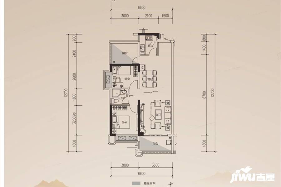 中惠玥园2室2厅1卫86㎡户型图