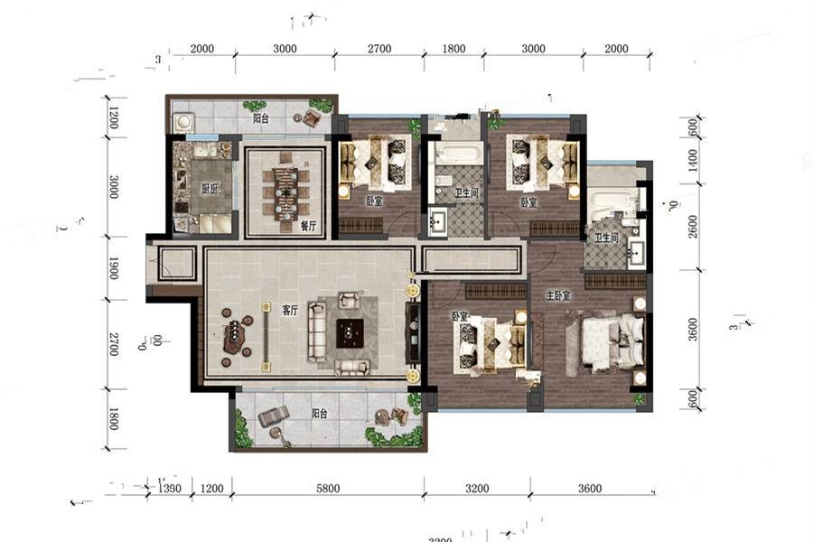 中洲华昕府4室2厅2卫143㎡户型图