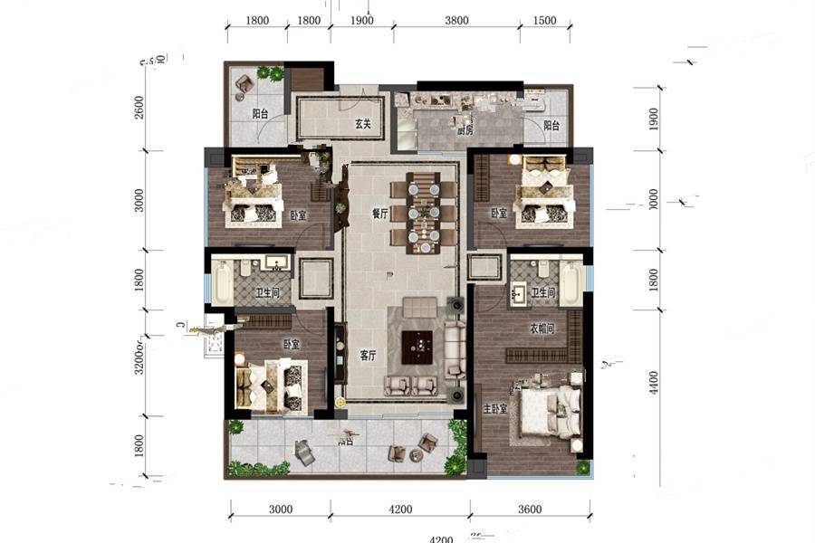 中洲华昕府4室2厅2卫146㎡户型图