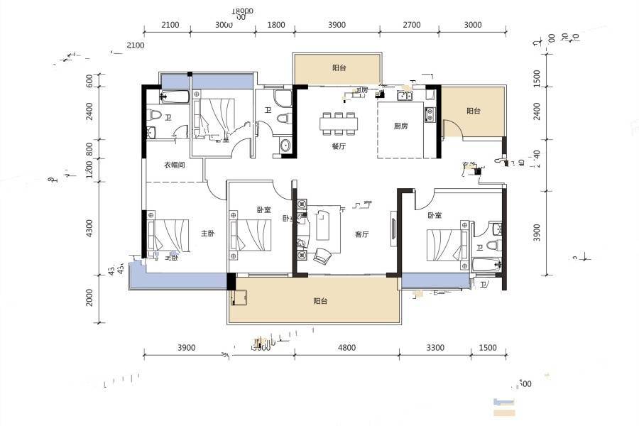 御水龙庭4室2厅3卫183㎡户型图