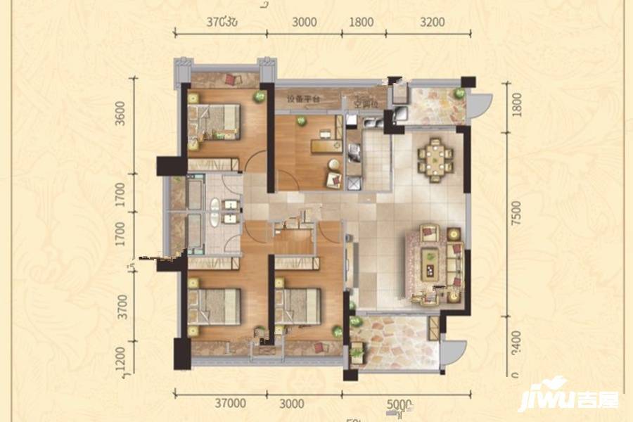 奥林清华花园4室2厅2卫144㎡户型图