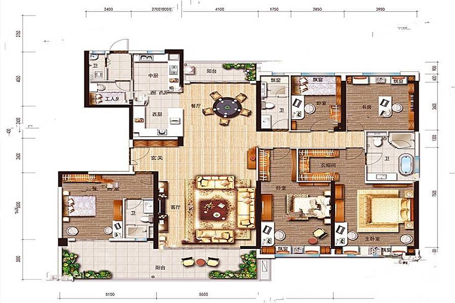 碧桂园滨江府5室2厅4卫280㎡户型图