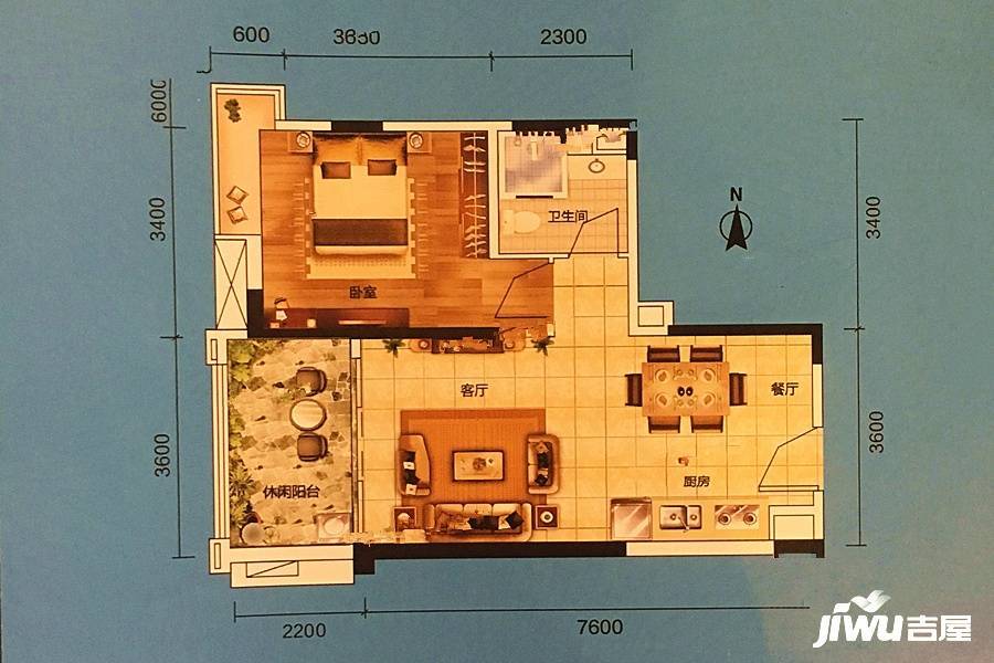 富力湾1室1厅1卫62㎡户型图