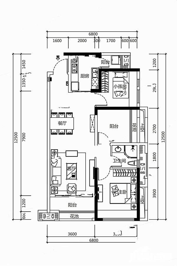 海伦堡创智家园2室2厅1卫84.8㎡户型图