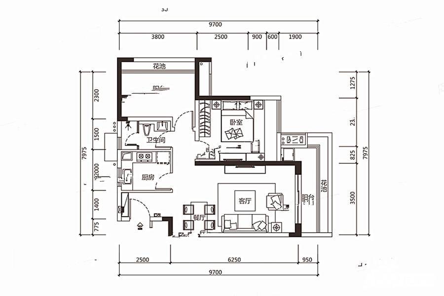 海伦堡创智家园2室2厅1卫68.6㎡户型图