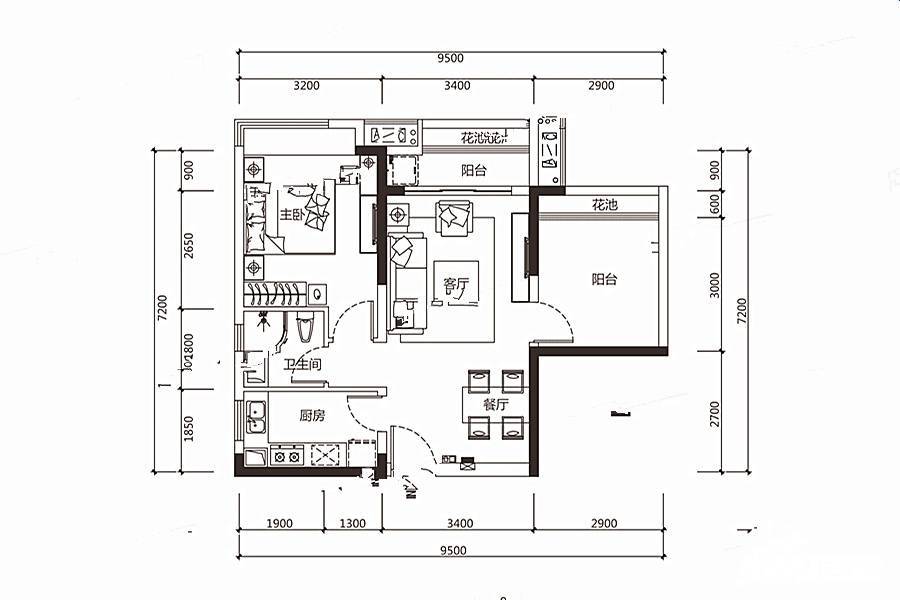 海伦堡创智家园2室2厅1卫63.3㎡户型图