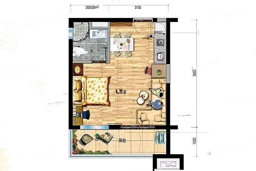 碧桂园润杨溪谷普通住宅45㎡户型图