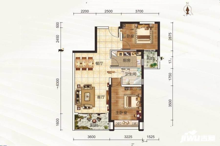 合生上观国际2室2厅1卫83㎡户型图