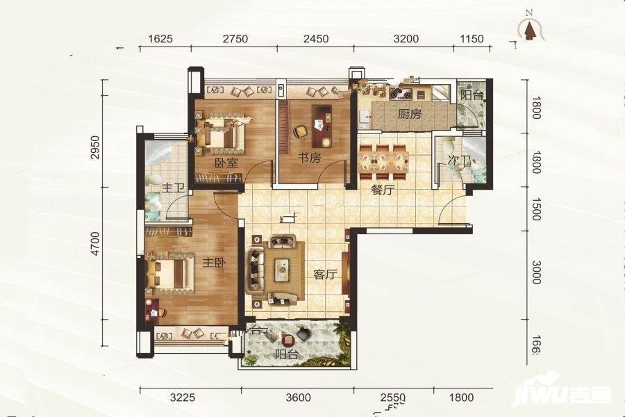 合生上观国际3室2厅2卫92㎡户型图