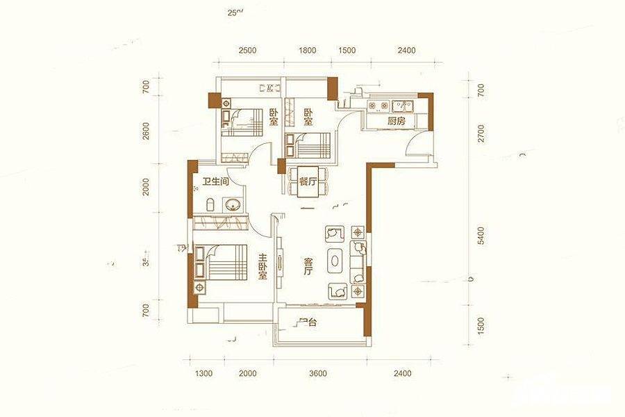 弘泰映月城3室2厅1卫78㎡户型图