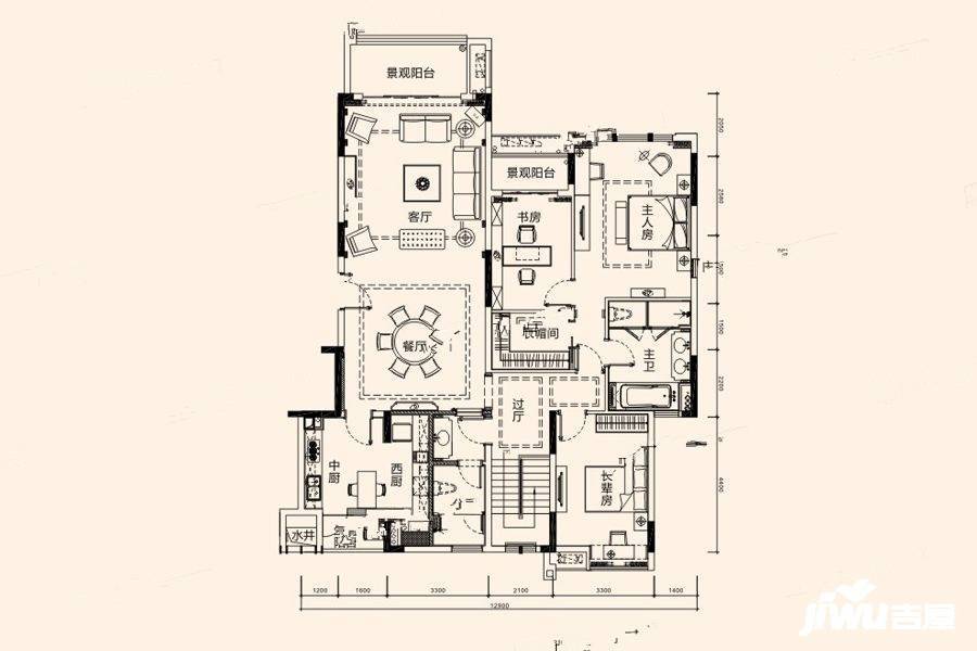 海伦堡爱Me城市5室3厅3卫186㎡户型图