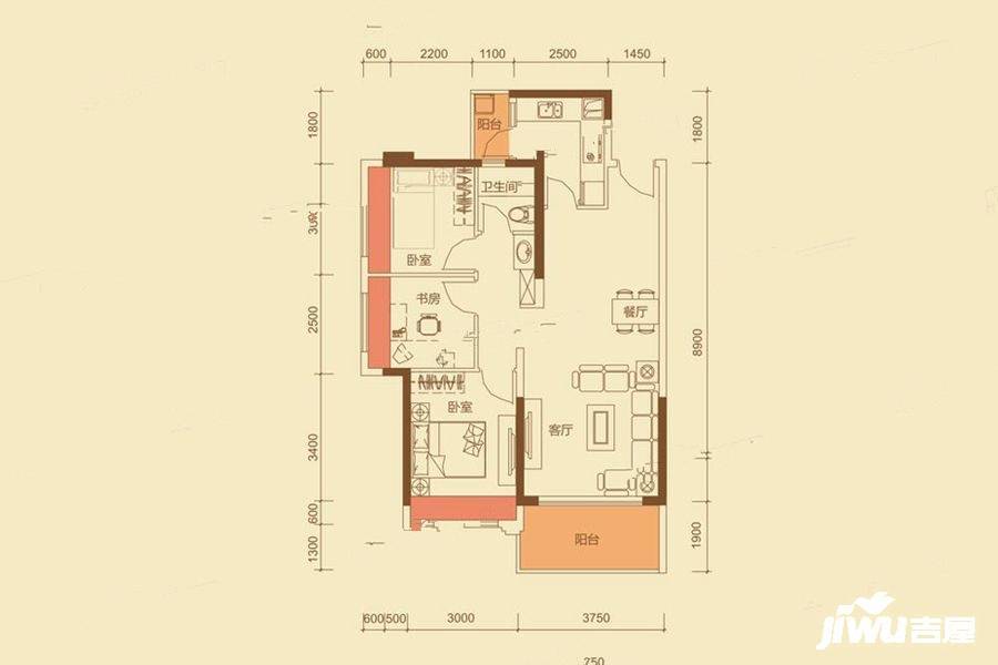 花样年康城四季御峰3室2厅1卫88.4㎡户型图