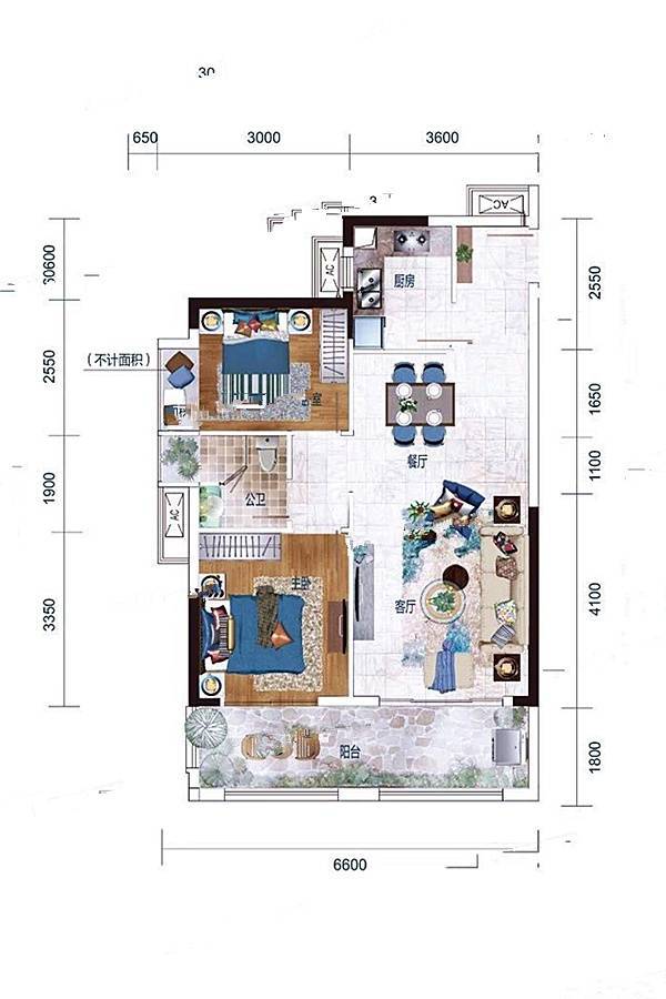 益守壹山湖2室2厅1卫78㎡户型图