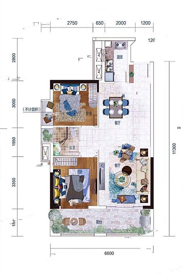 益守壹山湖2室2厅1卫83㎡户型图