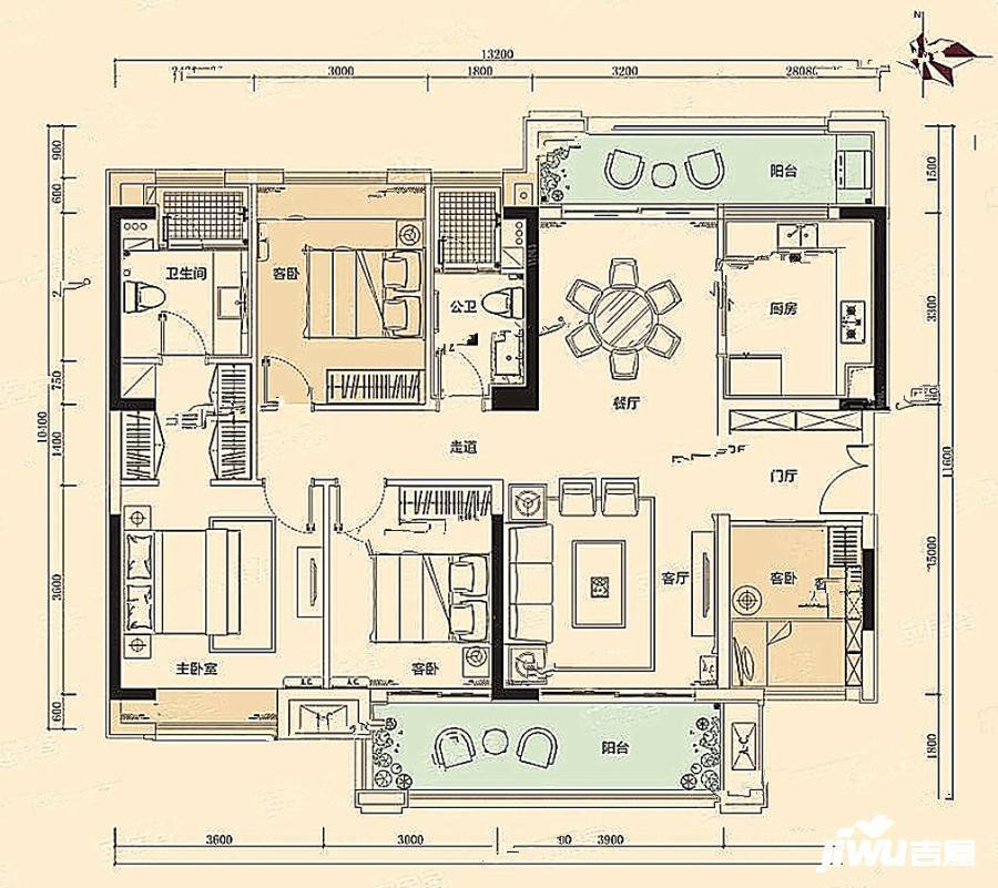 隆腾盛世4室2厅2卫128㎡户型图