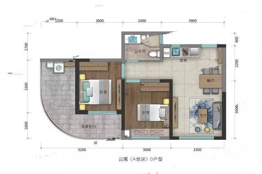 佳兆业汤泉驿（别墅）2室1厅1卫77㎡户型图