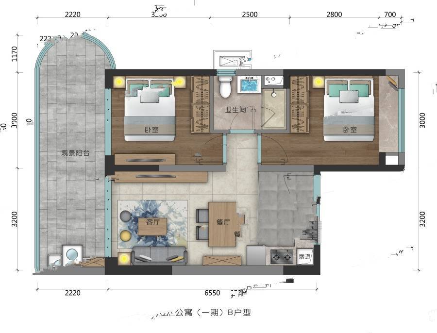 佳兆业汤泉驿（别墅）2室1厅1卫77㎡户型图