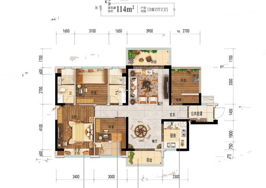 碧桂园天熹4室2厅2卫114㎡户型图