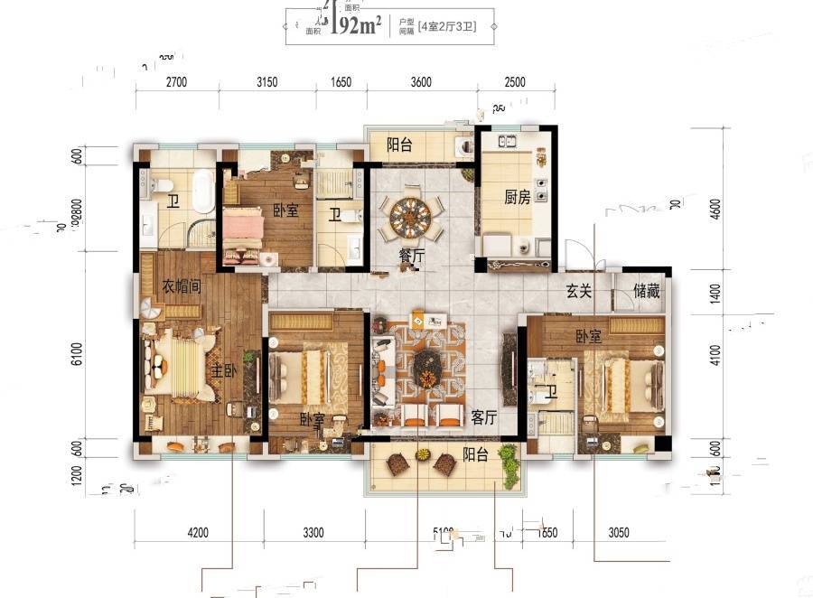 碧桂园天熹4室2厅3卫192㎡户型图