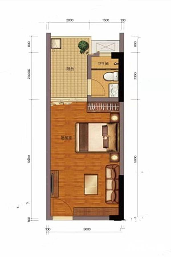 家悦龙庭1室1厅1卫37㎡户型图