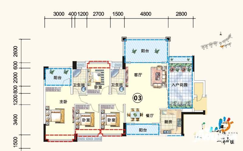 城市嘉园4室2厅2卫132.1㎡户型图