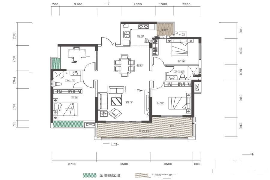 富森公园壹号4室2厅2卫138.8㎡户型图