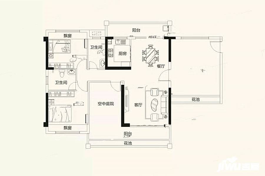 天润嘉园2室2厅2卫121.3㎡户型图