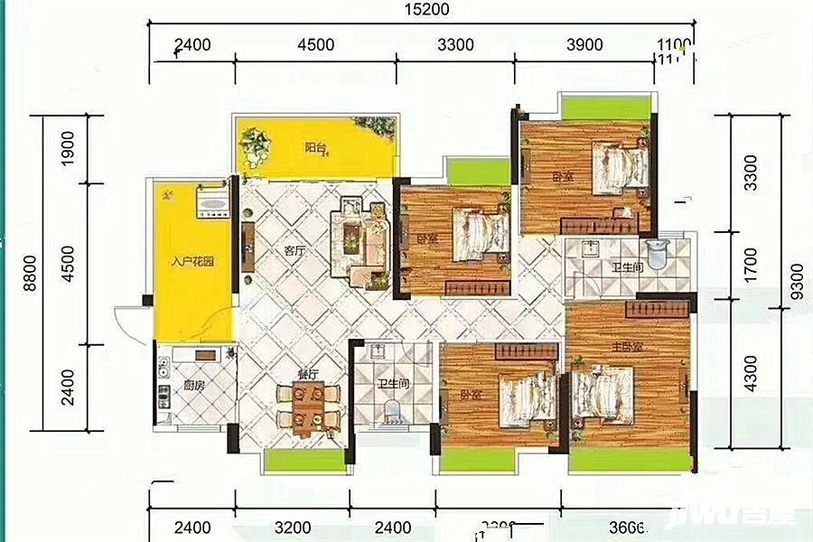 福鑫公馆4室2厅2卫138㎡户型图