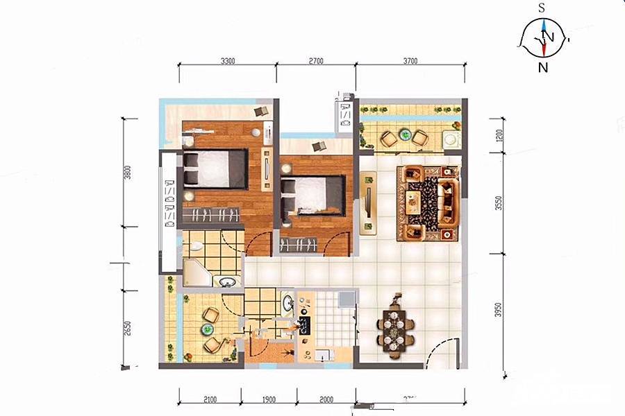 海伦堡创智家园3室2厅2卫98.2㎡户型图