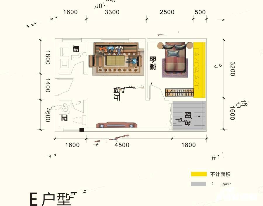 卓悦和府1室1厅1卫51㎡户型图