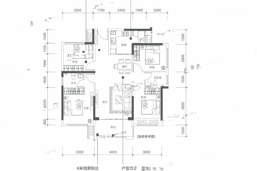 德威江誉城3室2厅2卫115㎡户型图