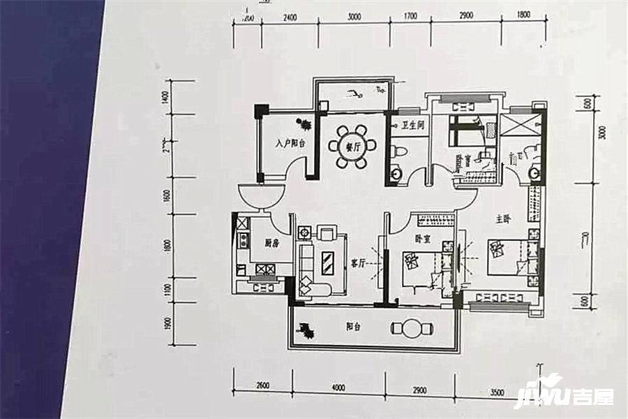 隆生西江花园3室2厅2卫127㎡户型图