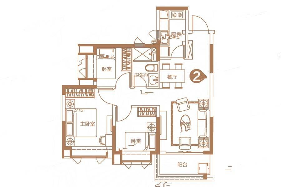 惠州恒大御府3室2厅1卫87㎡户型图