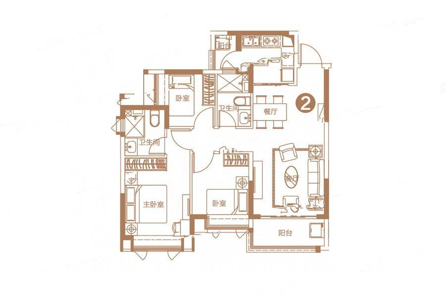 惠州恒大御府3室2厅2卫96㎡户型图