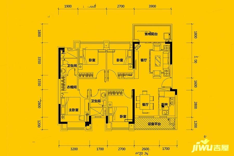 名巨新城4室2厅2卫112㎡户型图