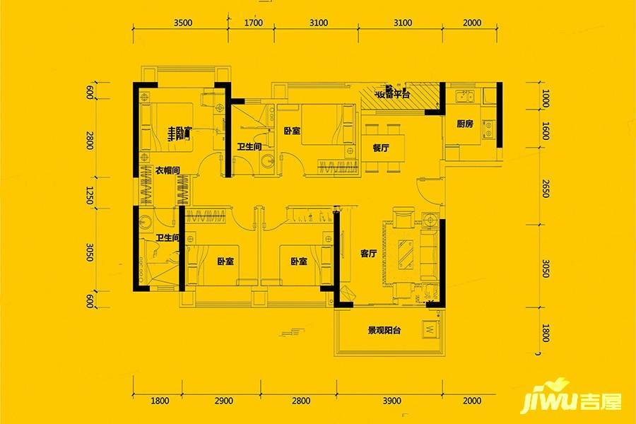 名巨新城4室2厅2卫116㎡户型图