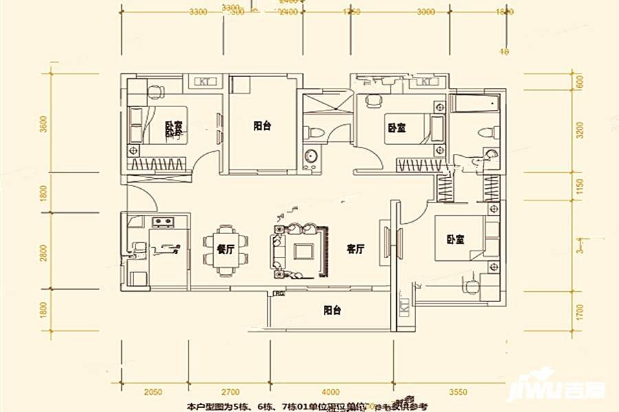 聚泰花园3室2厅2卫115.6㎡户型图