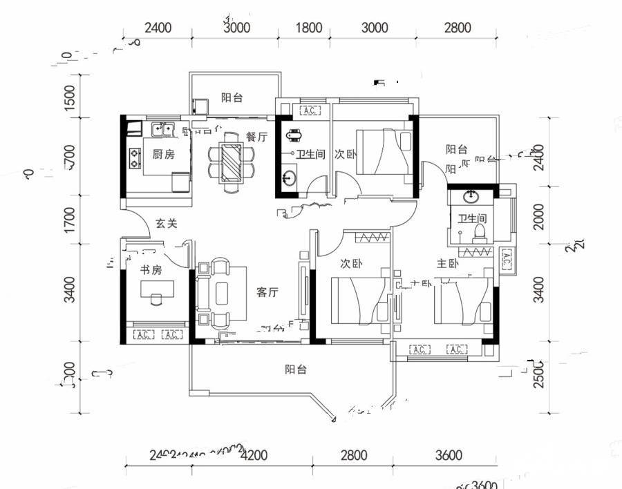 嘉和盛世4室2厅2卫142㎡户型图