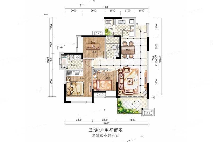 佳兆业东江新城3室2厅2卫93㎡户型图