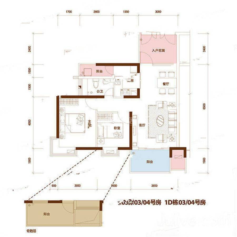 新城世纪2室2厅1卫85㎡户型图