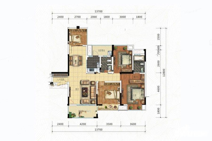 万象绿庭4室2厅2卫106㎡户型图