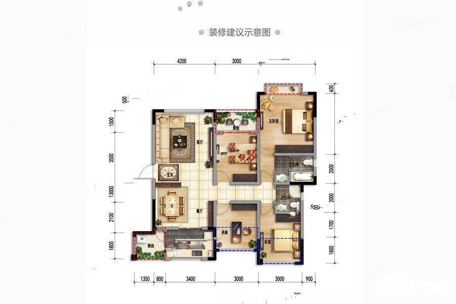 华府19184室2厅2卫118㎡户型图