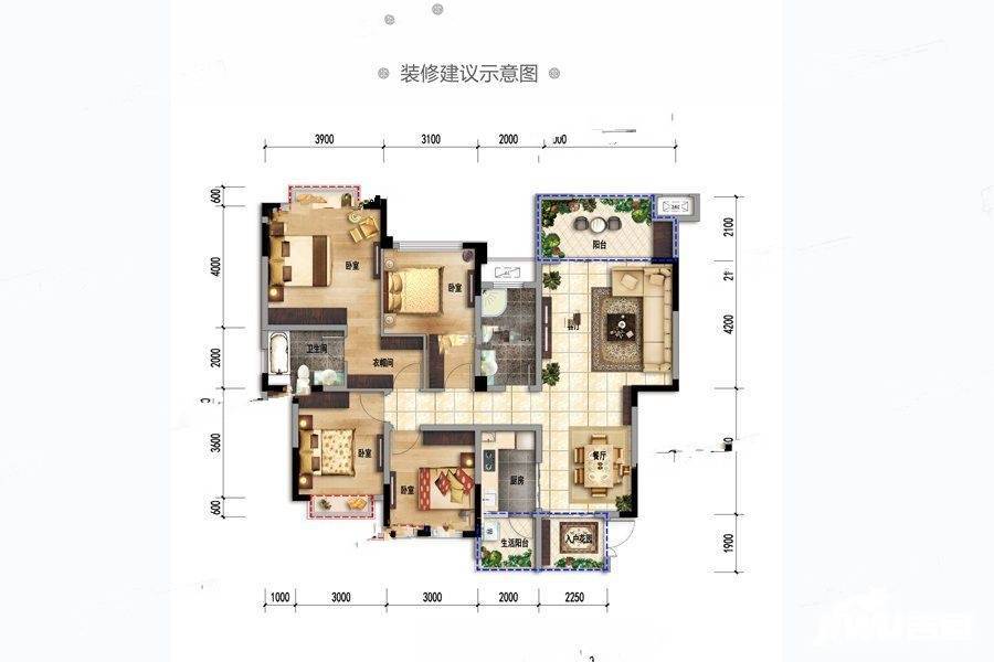 华府19184室2厅2卫135㎡户型图