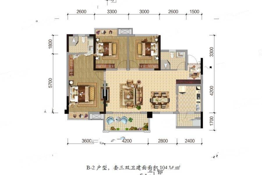 圣桦城3室2厅2卫104.1㎡户型图