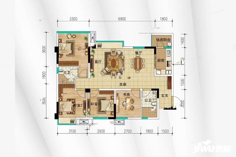 南湖别院C区4室2厅2卫100.3㎡户型图